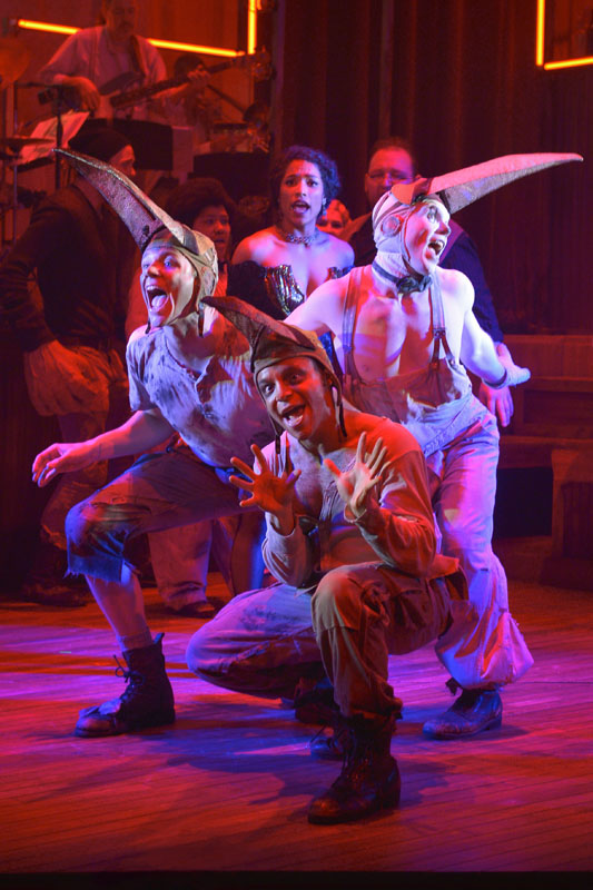 (L-R): The Rooks (Jon Beavers, Christopher Livingston, and Eddie Lopez) are out to collect the Dead in The Unfortunates, playing at A.C.T.’s Strand Theater through Sunday, April 10. Photo by Kevin Berne.