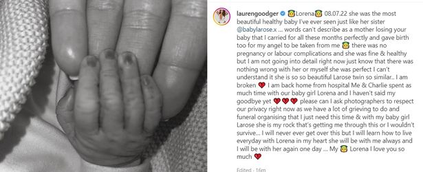 Lorena Goodger, Lauren Gooder's Newborn Baby Girl, Dies After Two Days of Birth | How did she died?