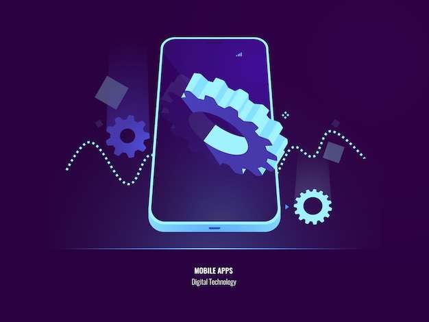 Mobile apps development, application installing and update concept, smartphone setting